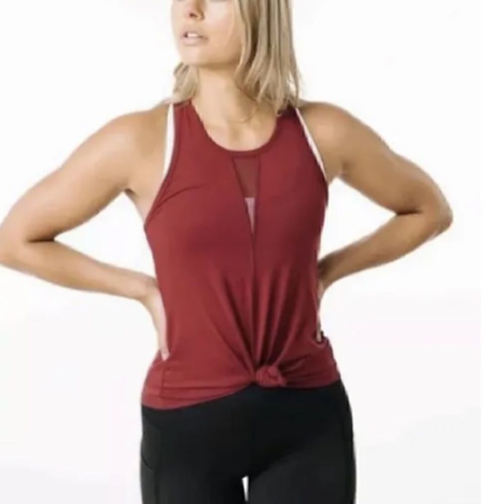Zyia Active Effortless Tank Top Racerback S Cranberry Mesh Details